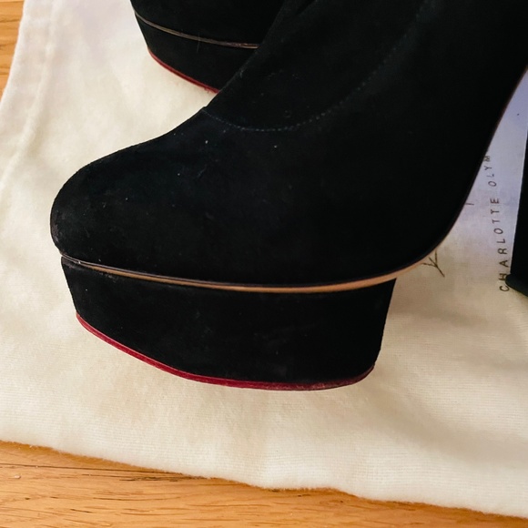 New Platform block heel black suede Charlotte Olympia black booties 39.5 - Picture 12 of 12